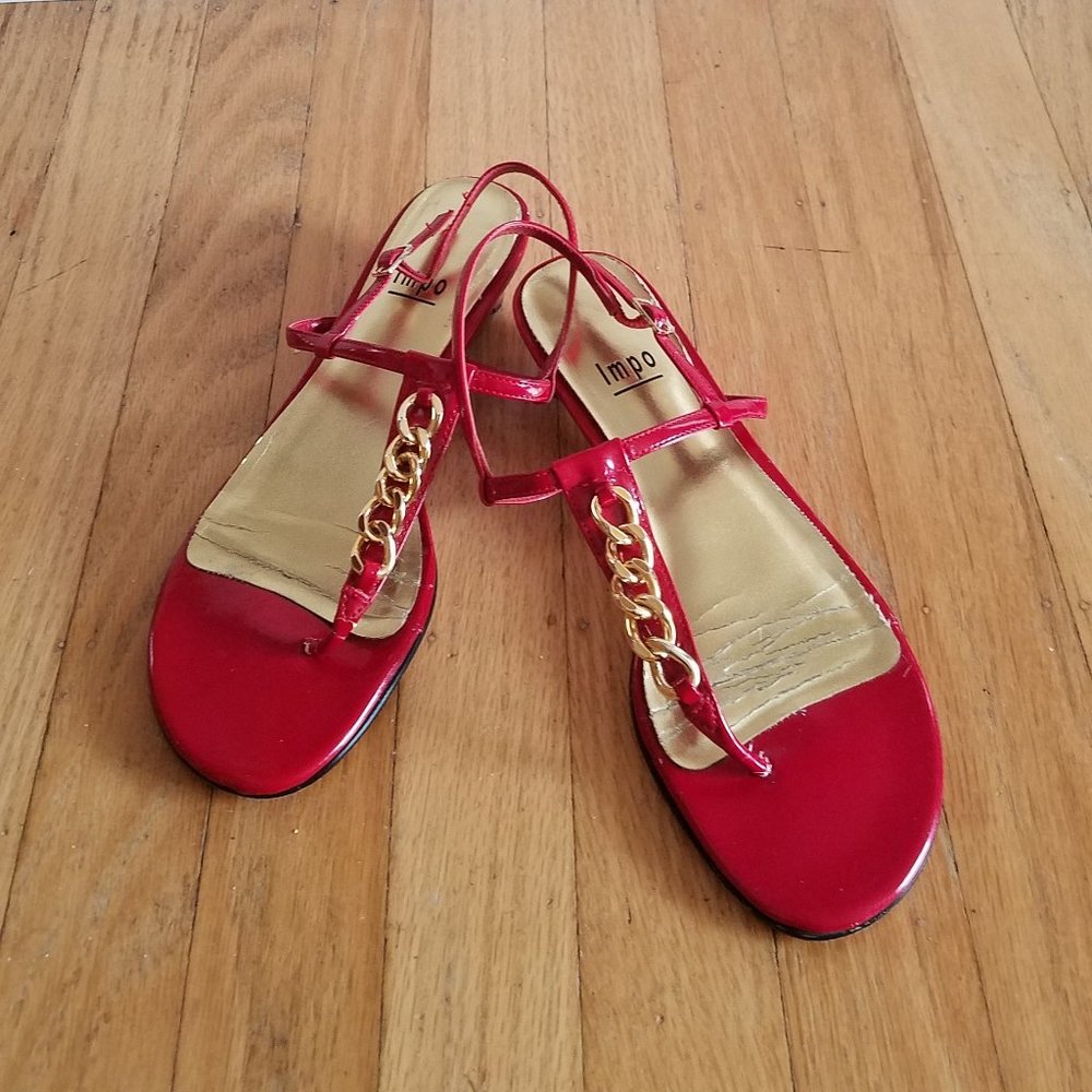 IMPO “Rumor” Red Faux Patent Leather Slingback Kitten Heel Sandals – Size 6M
